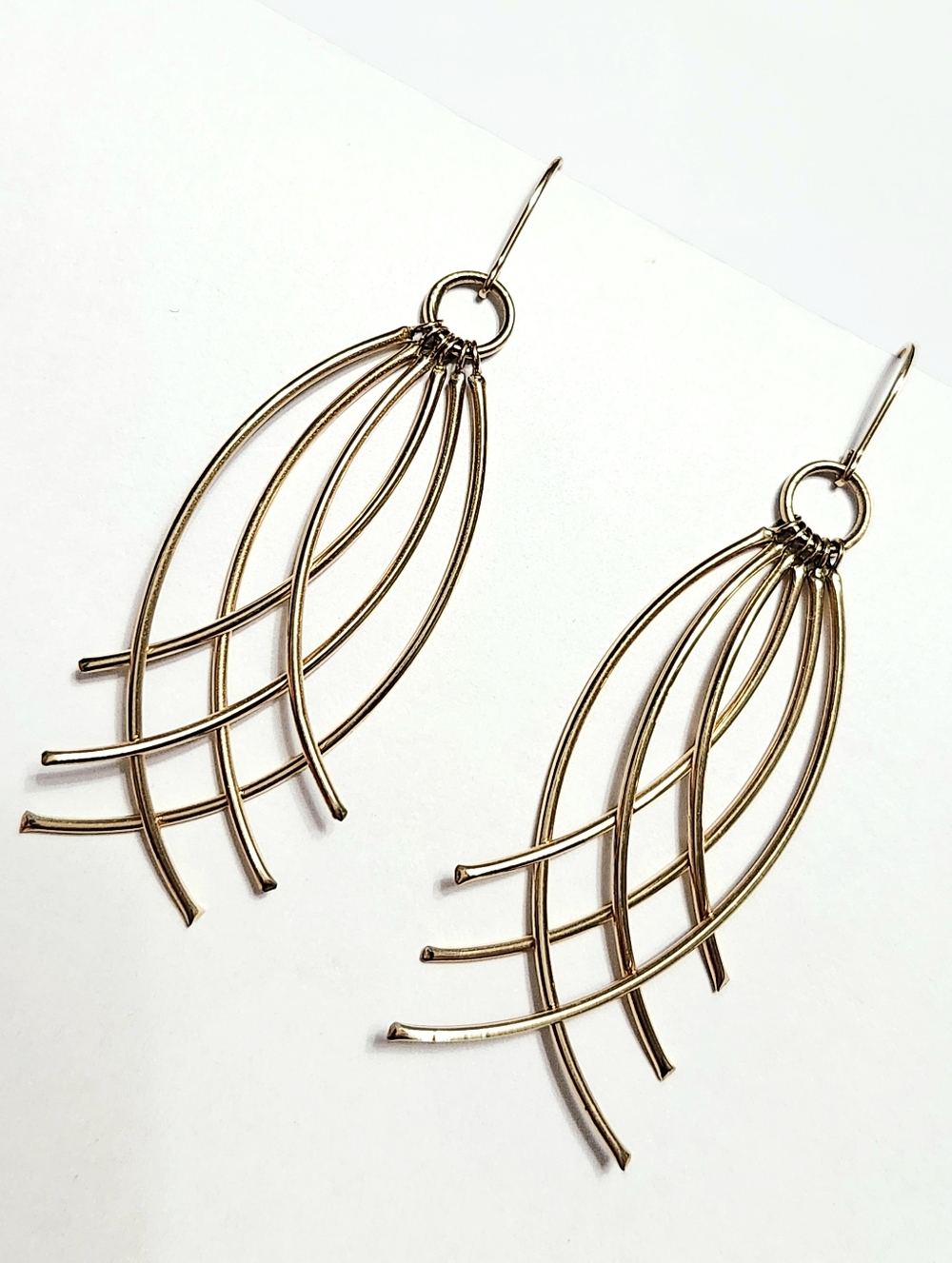 14K Gold Long Openwork Dangle Earrings 2.25" - Picture 4 of 9
